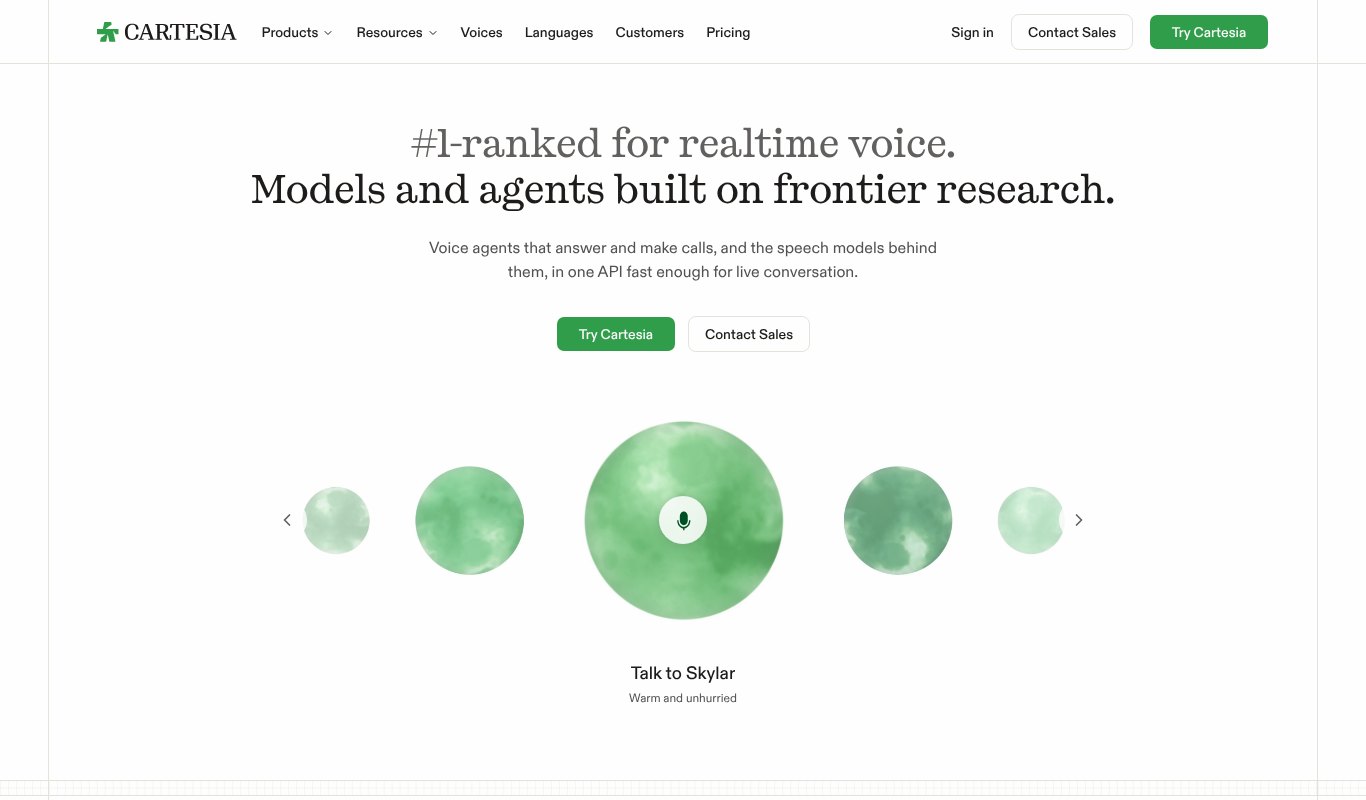 Cartesia homepage for realtime voice models