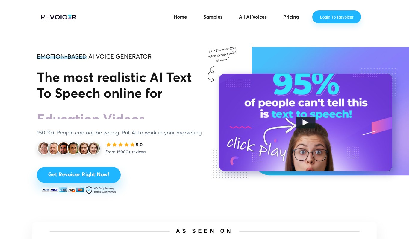 Revoicer homepage, an emotion-based AI voice generator
